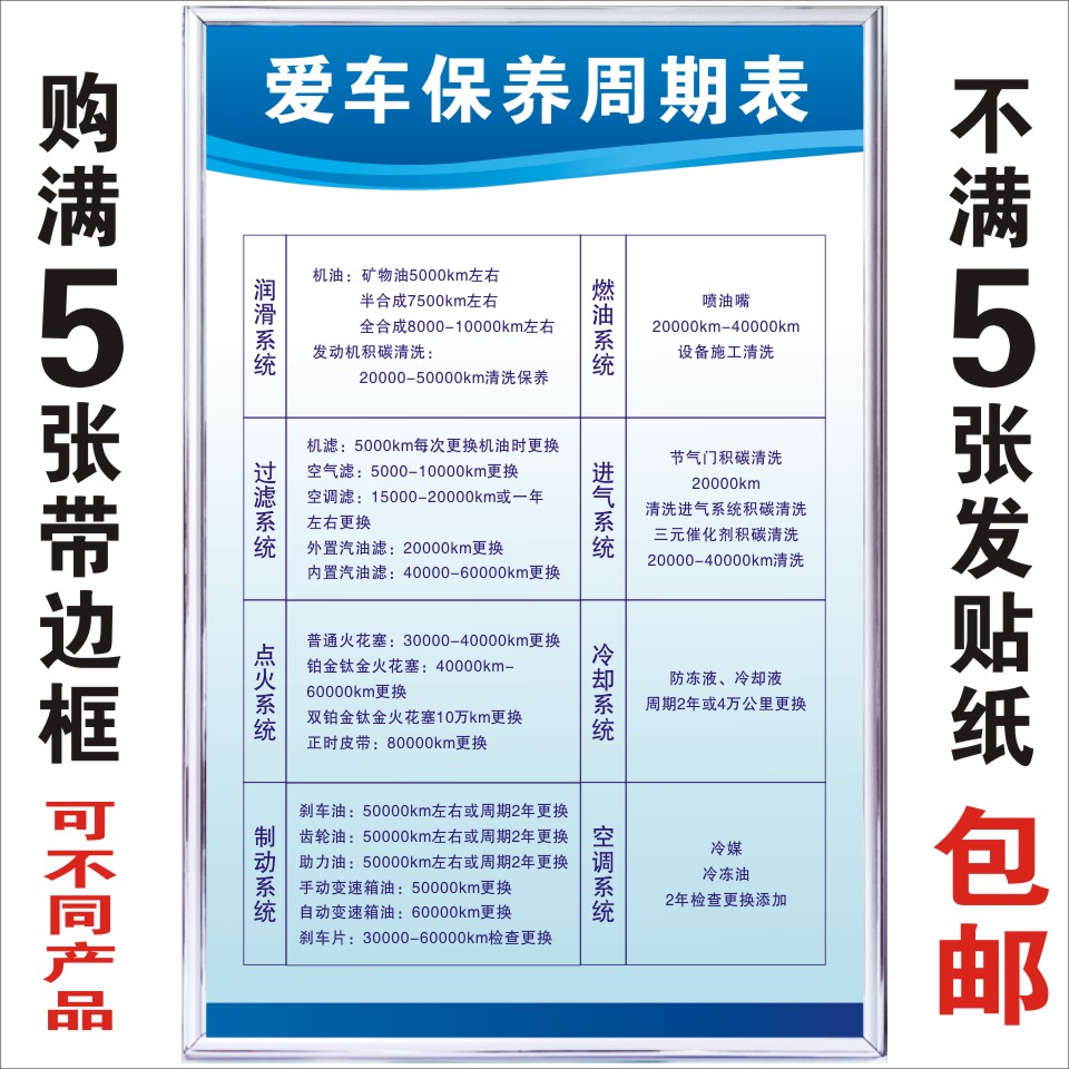爱车保养周期表修理厂汽修店上墙制度牌广告牌展板标语